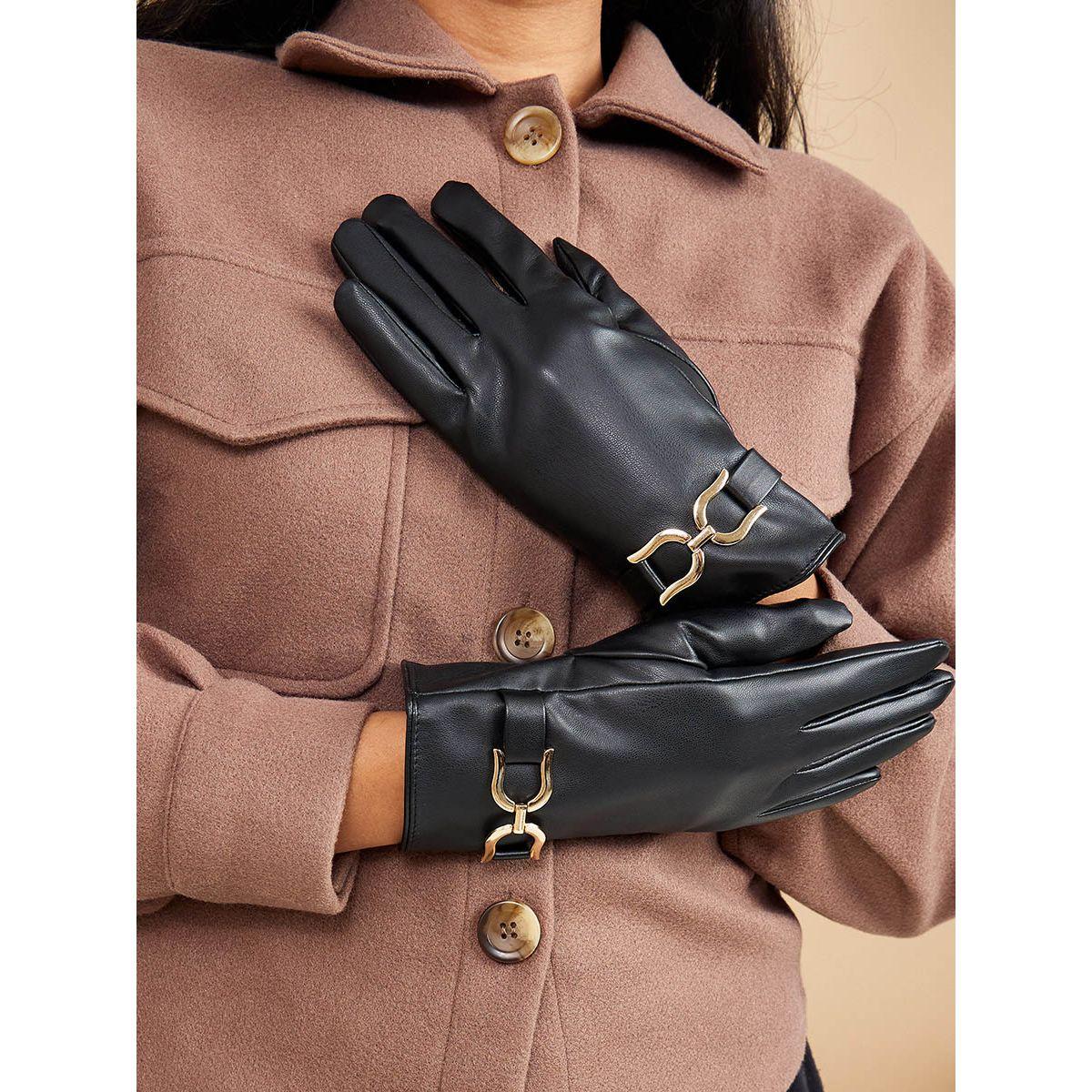 قفازات يد مزينة بحلية معدنية-women-winterwear-gloves-image-1