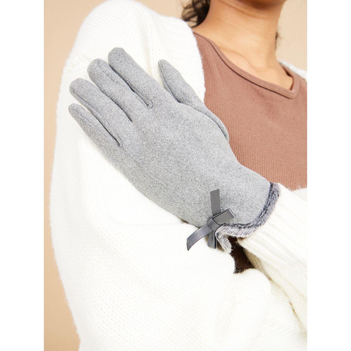 Styli Bow Decor Winter Gloves-women-winterwear-gloves-image-1