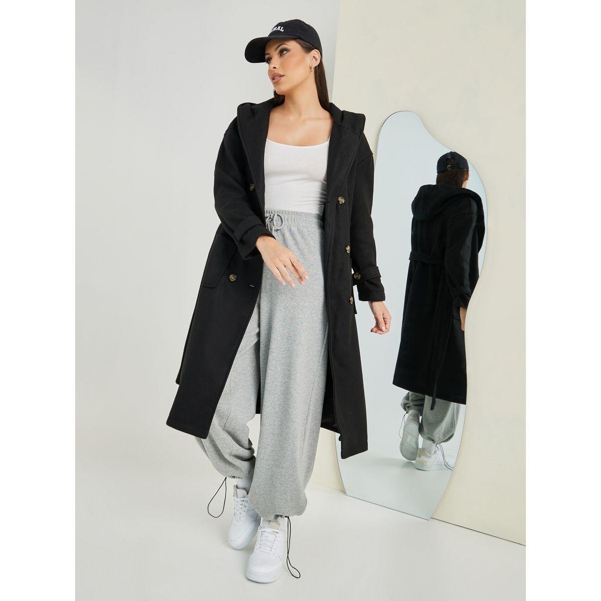 Styli Regular Fit Wool Like Hooded Double Breasted Coat with Belt-women-clothing-coatsandjackets-coats-image-2
