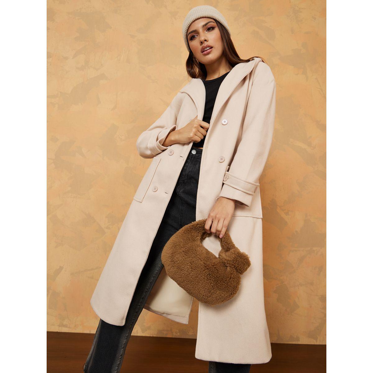 Styli Midi Length Regular Fit Wool Like Hooded Double Breasted Coat with Belt-women-winterwear-coatsandjackets-coats-image-1