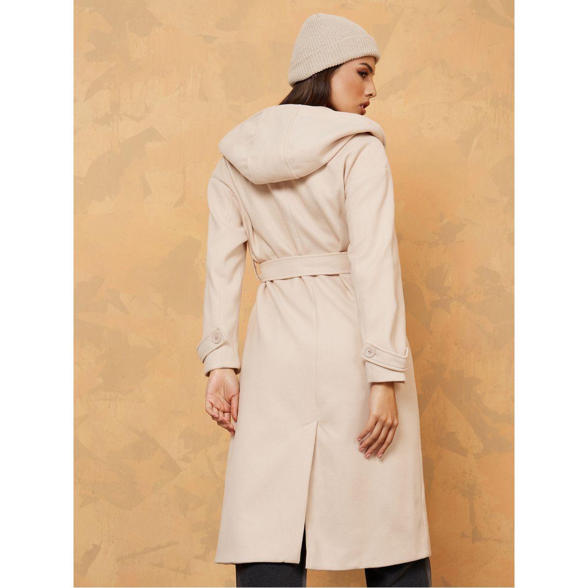 Styli Midi Length Regular Fit Wool Like Hooded Double Breasted Coat with Belt-women-winterwear-coatsandjackets-coats-image-5