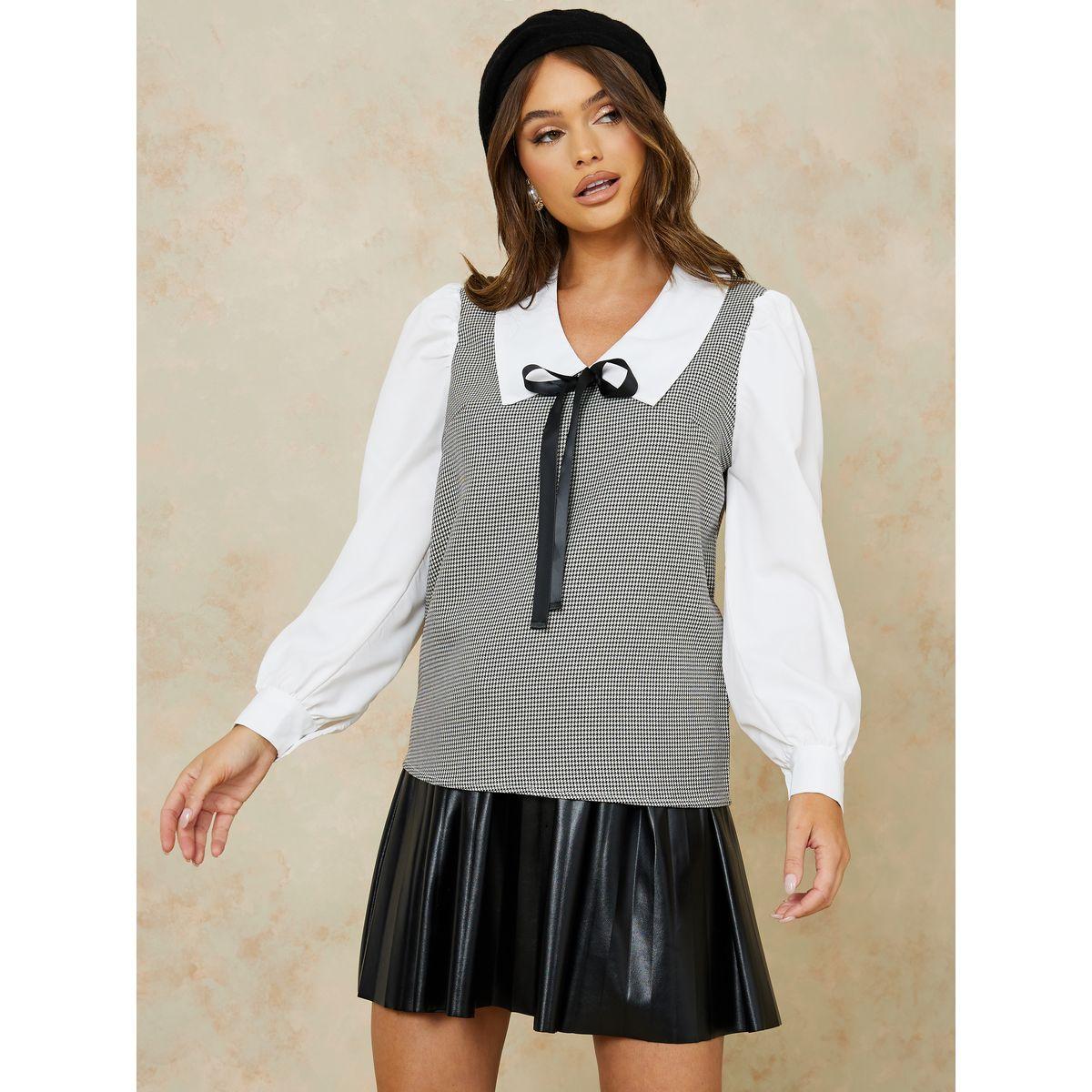 بلوزة مطبعة بمربعات واكمام طويلة-women-clothing-shirtsandblouses-shirts-image-3