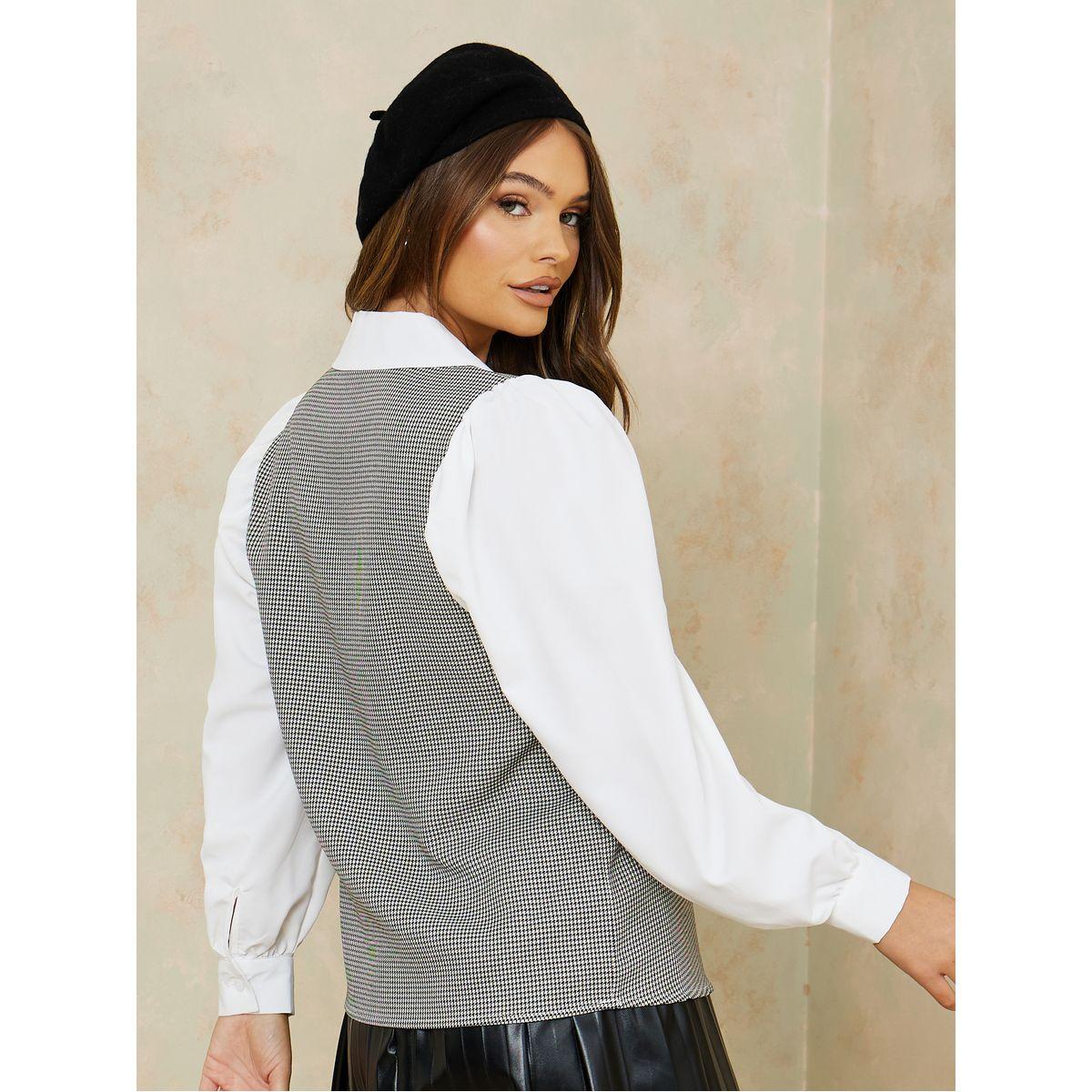 بلوزة مطبعة بمربعات واكمام طويلة-women-clothing-shirtsandblouses-shirts-image-5