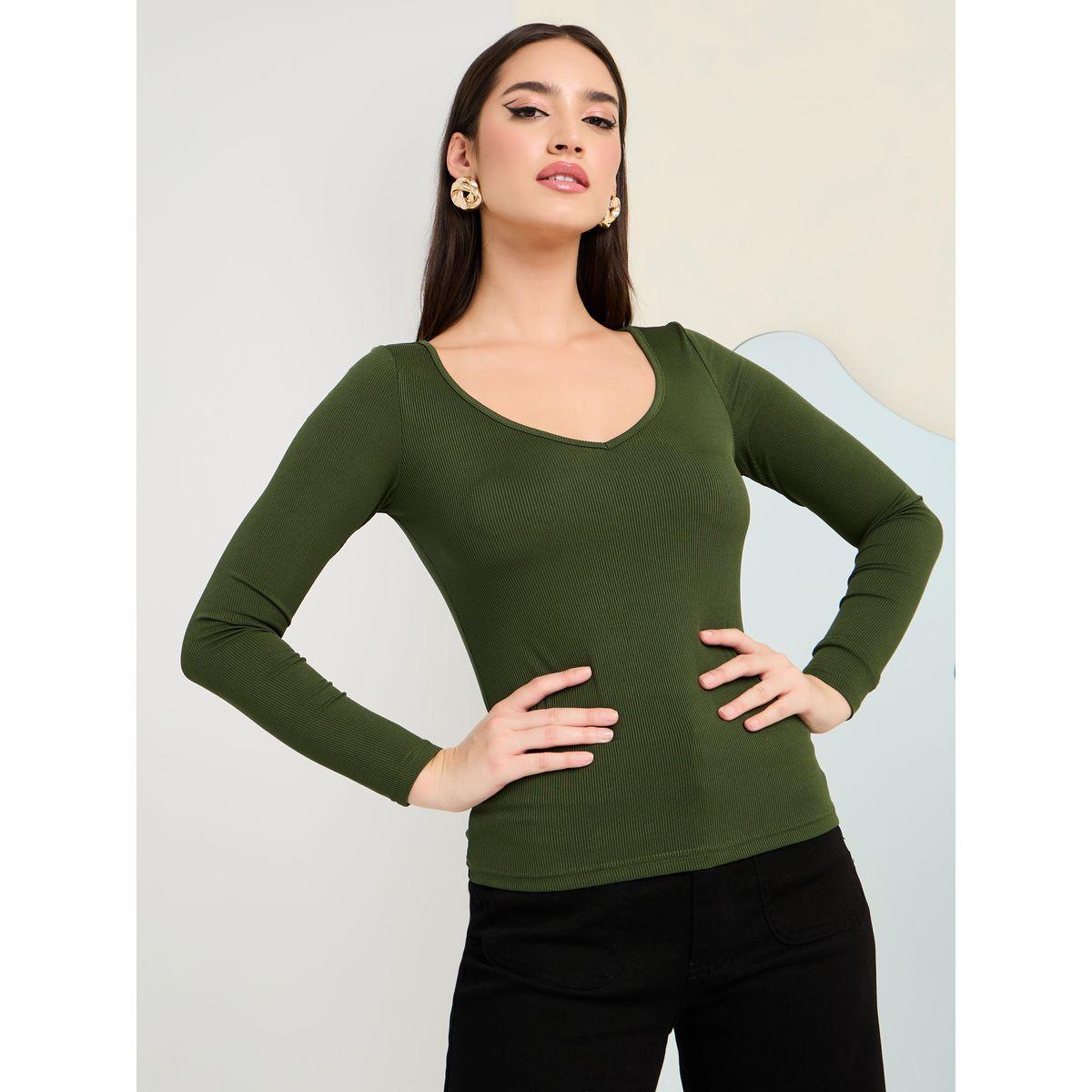Styli Long Sleeves V Neck Ribbed Fitted Knit Top-women-clothing-shirtsandblouses-blouses-image-2