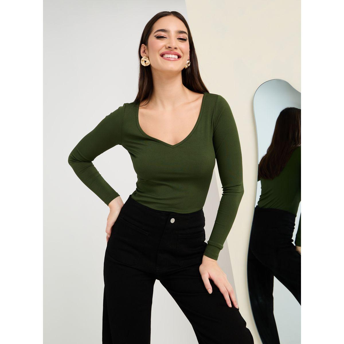 Styli Long Sleeves V Neck Ribbed Fitted Knit Top-women-clothing-shirtsandblouses-blouses-image-3