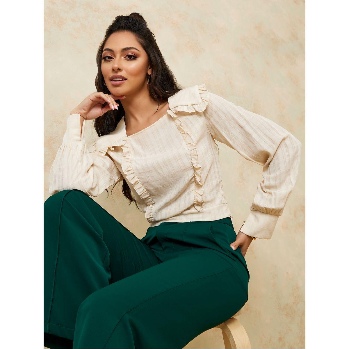 بلوزة باكمام طويلة وكشكش-women-clothing-shirtsandblouses-blouses-image-1