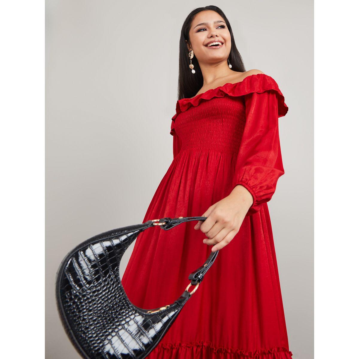 Styli Off Shoulder Frill Detail Tiered Maxi Dress-women-clothing-dresses-image-2