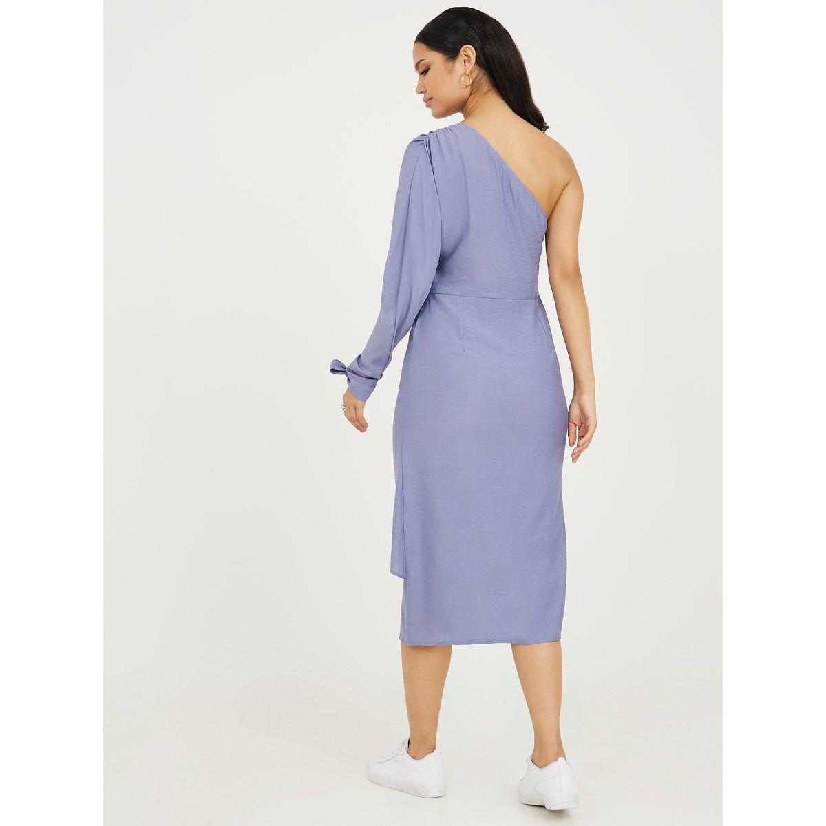 Styli One Shoulder Neck Sheath Midi Dress with Tie Cuff-women-clothing-dresses-image-5