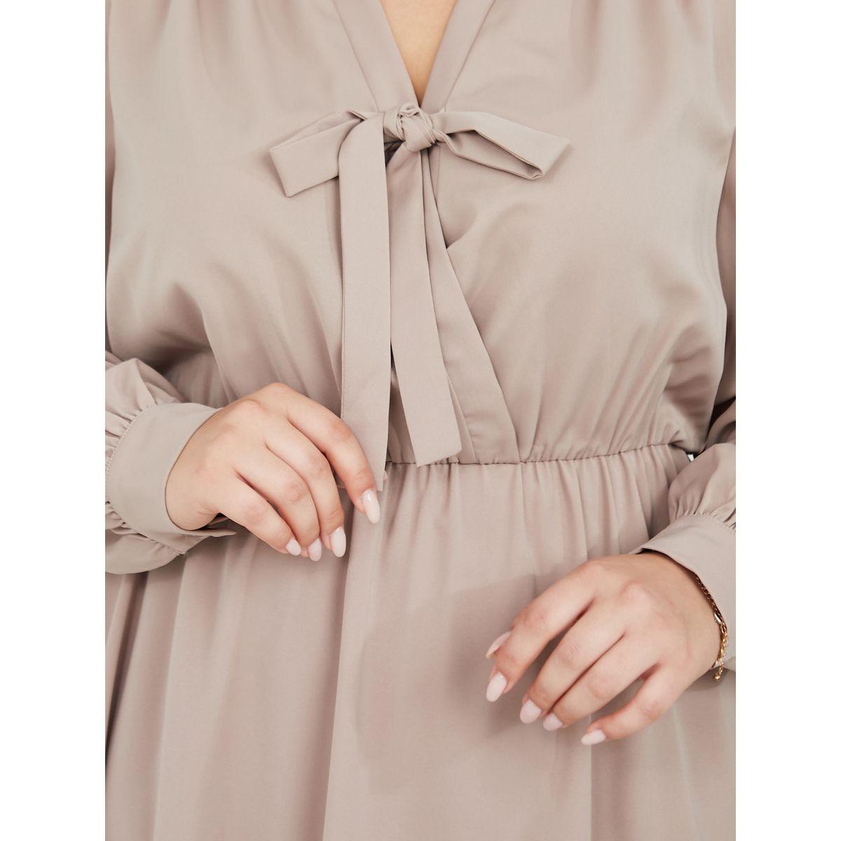 Styli Plus Tie-Up Neck A-Line Knee Length Dress-women-clothing-dresses-image-3