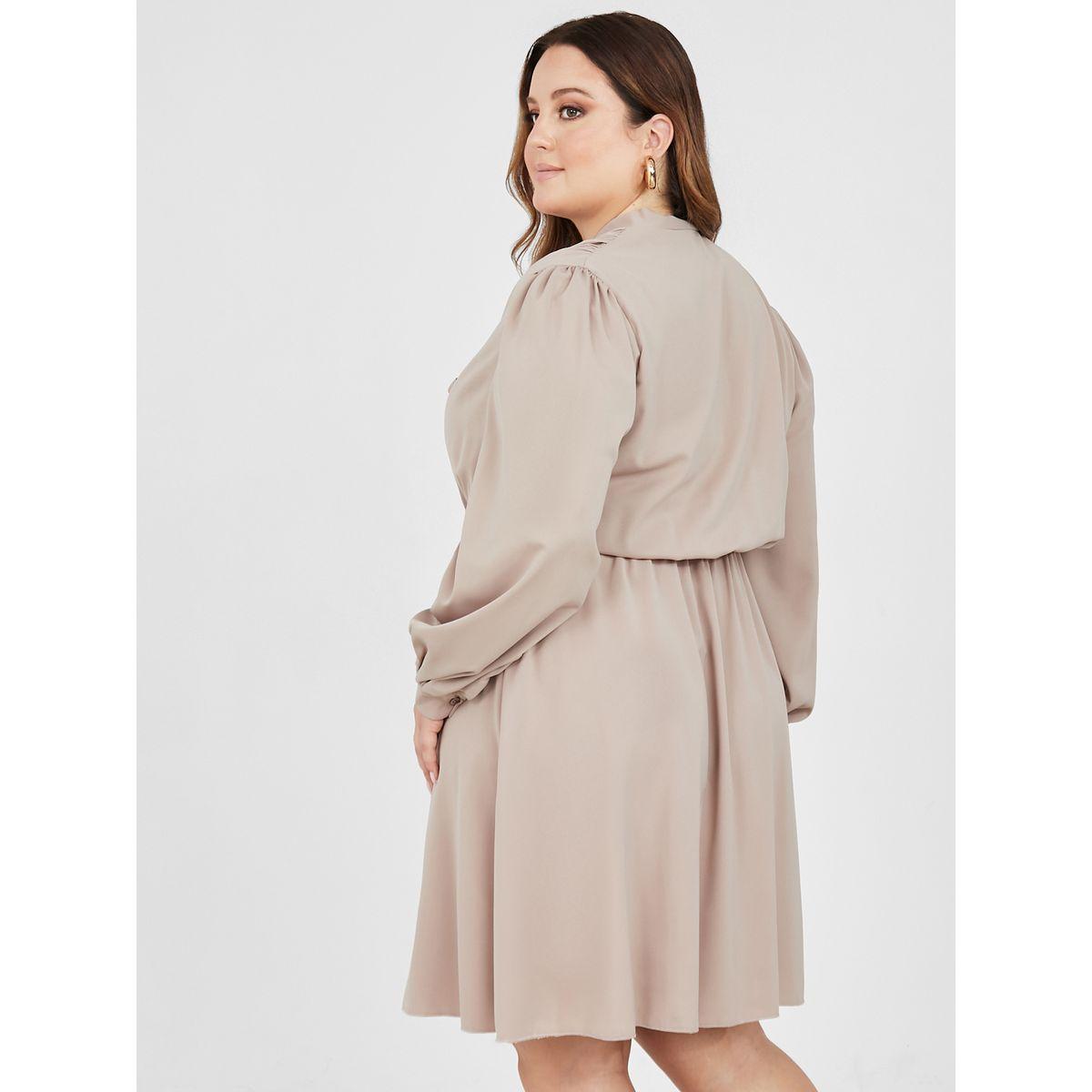 Styli Plus Tie-Up Neck A-Line Knee Length Dress-women-clothing-dresses-image-4