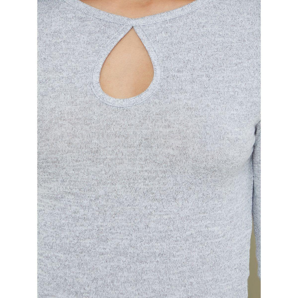 Styli Long Sleeves Round Neck Melange Knit Fitted Crop Top-women-clothing-shirtsandblouses-blouses-image-4