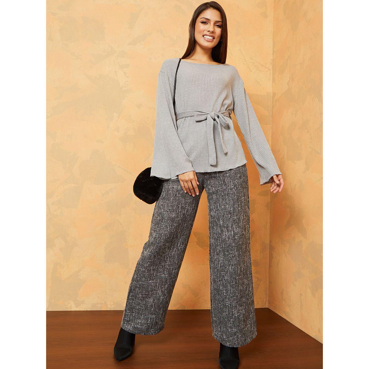 بلوزة طويلة بياقة واسعة مع حزام-women-clothing-shirtsandblouses-blouses-image-2