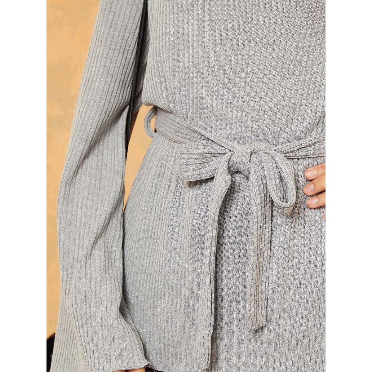 بلوزة طويلة بياقة واسعة مع حزام-women-clothing-shirtsandblouses-blouses-image-3