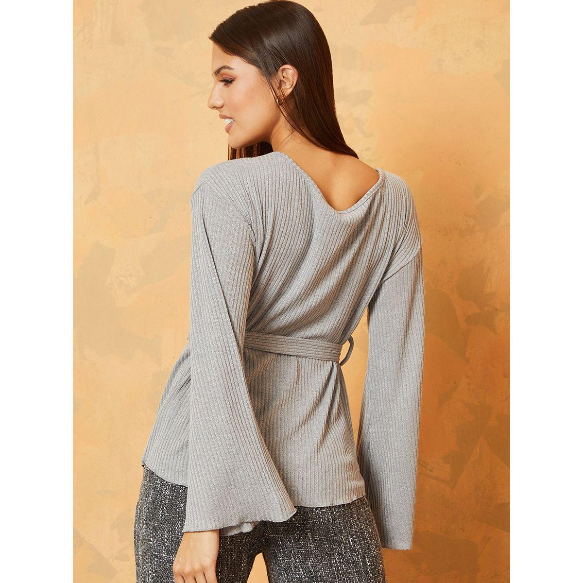 بلوزة طويلة بياقة واسعة مع حزام-women-clothing-shirtsandblouses-blouses-image-4