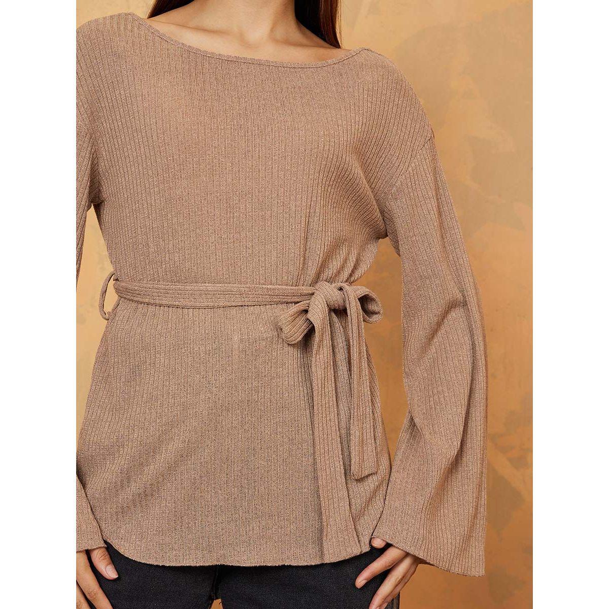 Styli Boat Neck Ribbed Longline Tunic with Tie Belt-women-clothing-shirtsandblouses-blouses-image-3