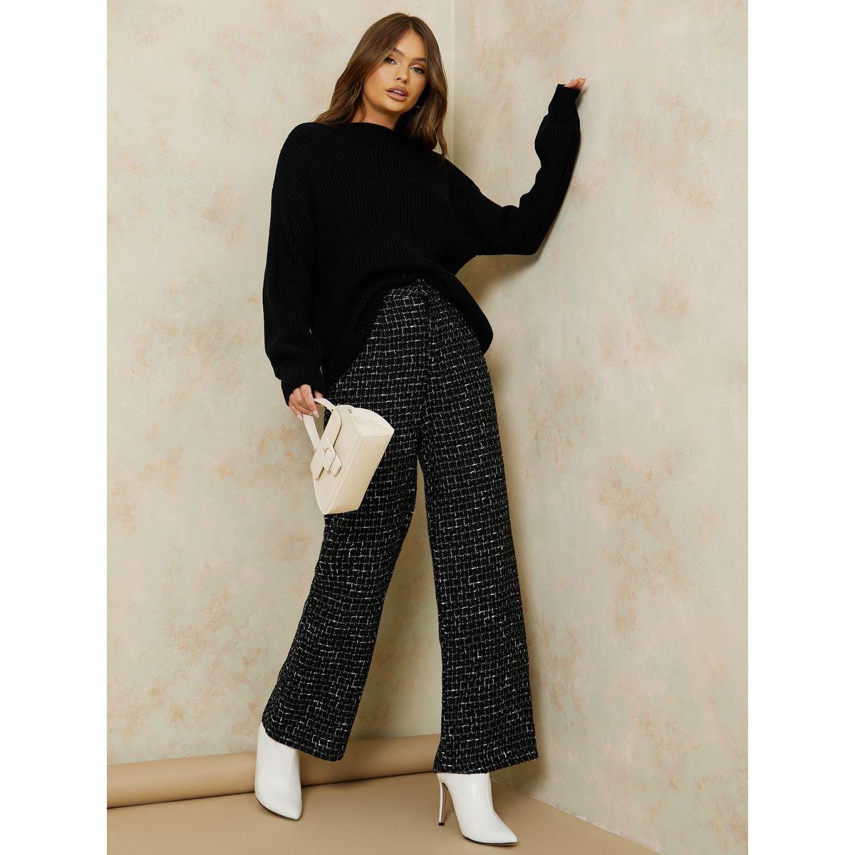 بنطال تويد بقصة ارجل واسعة-women-clothing-bottoms-trousers-image-2