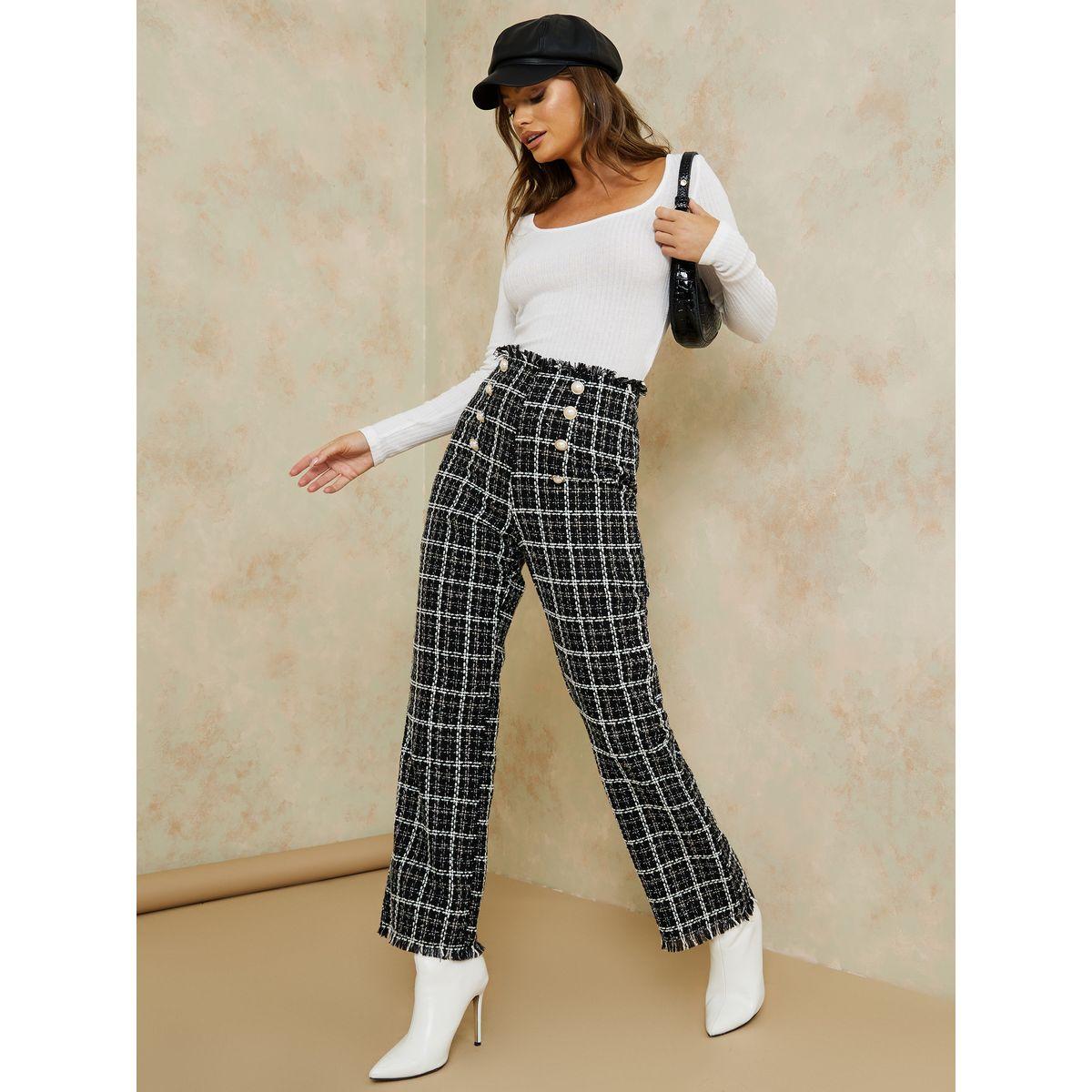 Styli Tweed Slim Fit Ankle Length Trouser with Frayed Edge-women-clothing-bottoms-trousers-image-2