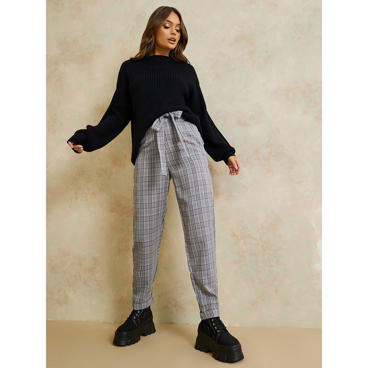Styli Glen Checked Tapered Trouser with Tie Belt-women-clothing-bottoms-trousers-image-2