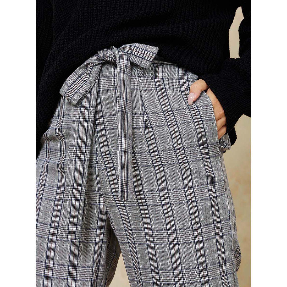 بنطال مطبع بمربعات مع رباط-women-clothing-bottoms-trousers-image-3