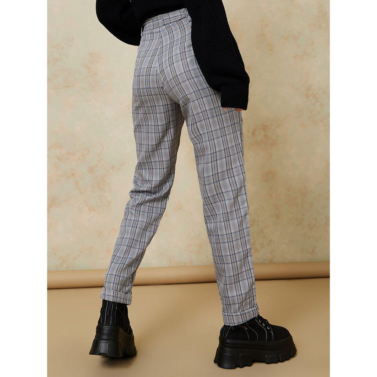 بنطال مطبع بمربعات مع رباط-women-clothing-bottoms-trousers-image-4
