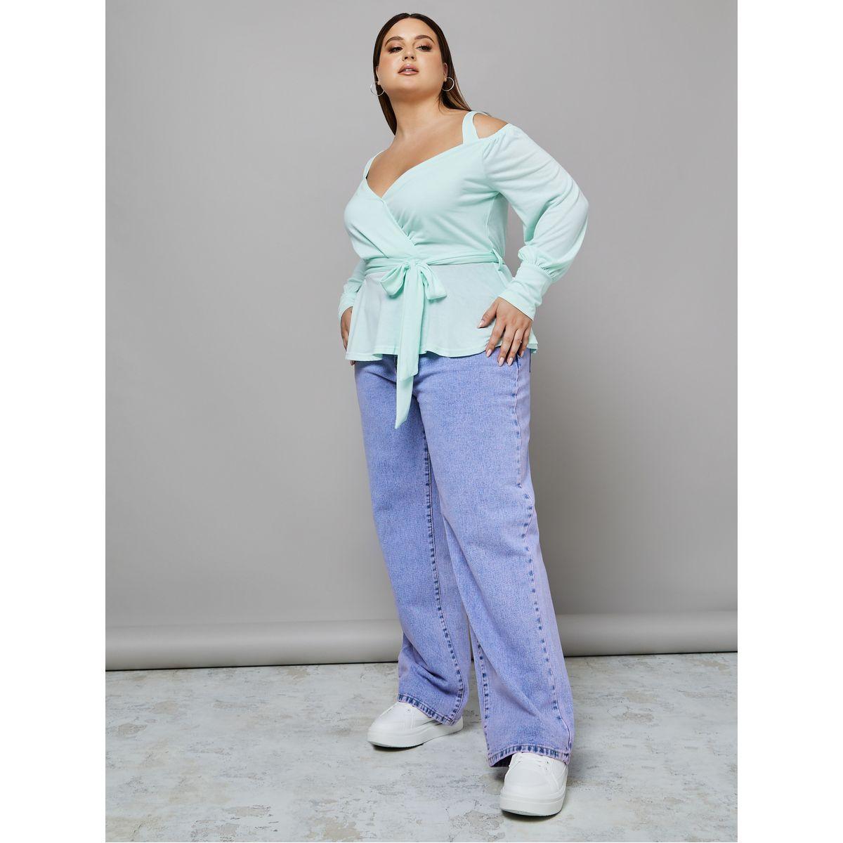 Styli Plus Cold Shoulder Tie Waist Peplum Blouse-women-clothing-shirtsandblouses-blouses-image-2
