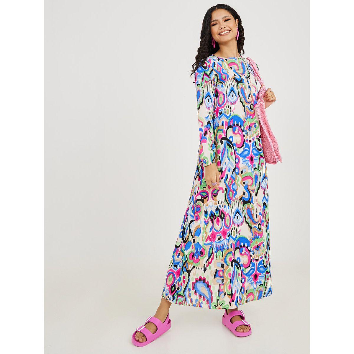 Styli Long Sleeves Abstract Print A-Line Maxi Dress-women-clothing-dresses-image-1