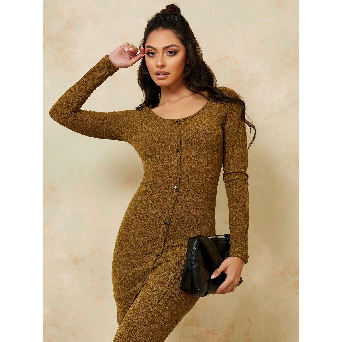 Styli Long Sleeves Full Button Knit Bodycon Maxi Dress-women-clothing-dresses-image-2
