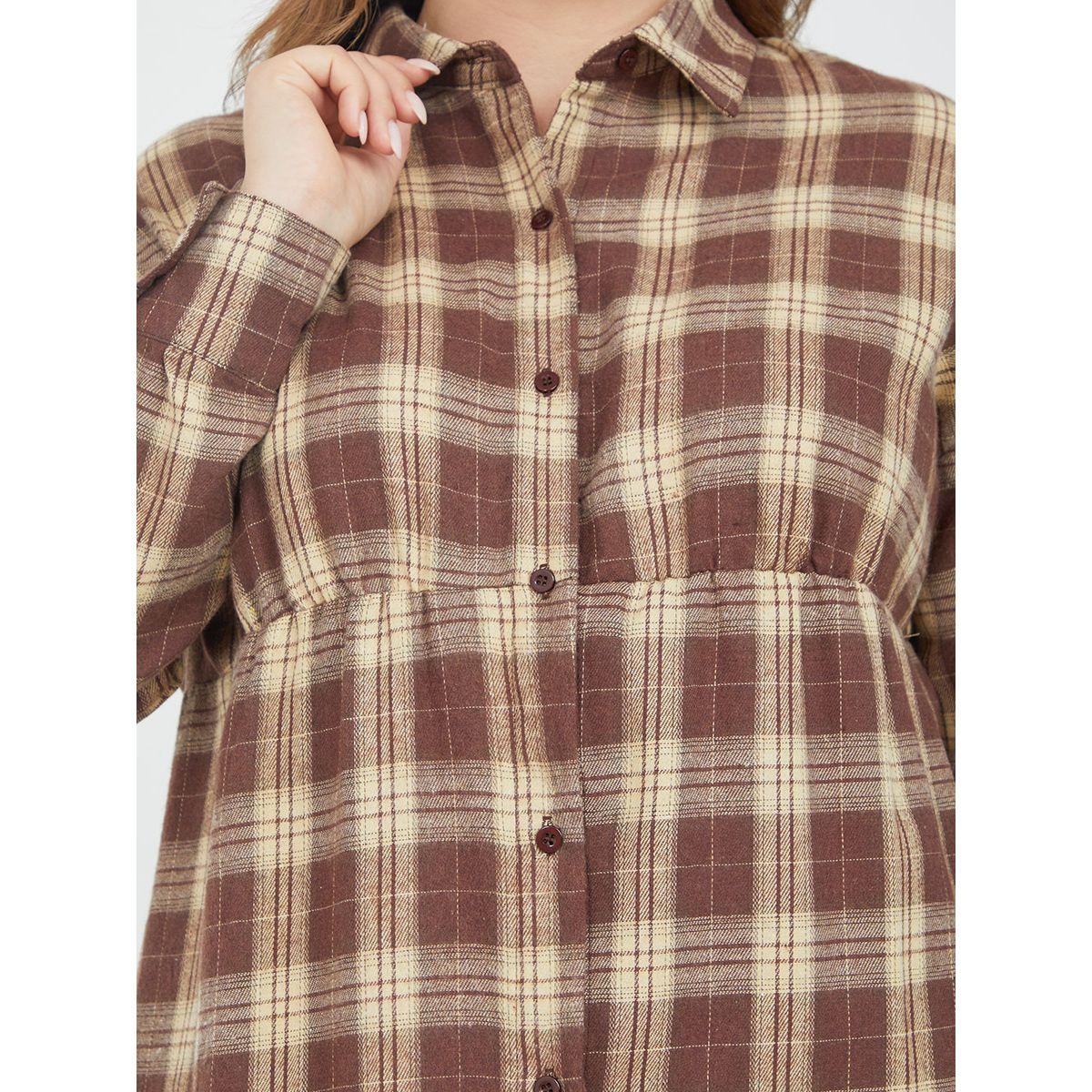 Styli Plus Long Sleeves Checked Shirt Knee Length Dress-women-clothing-dresses-image-3