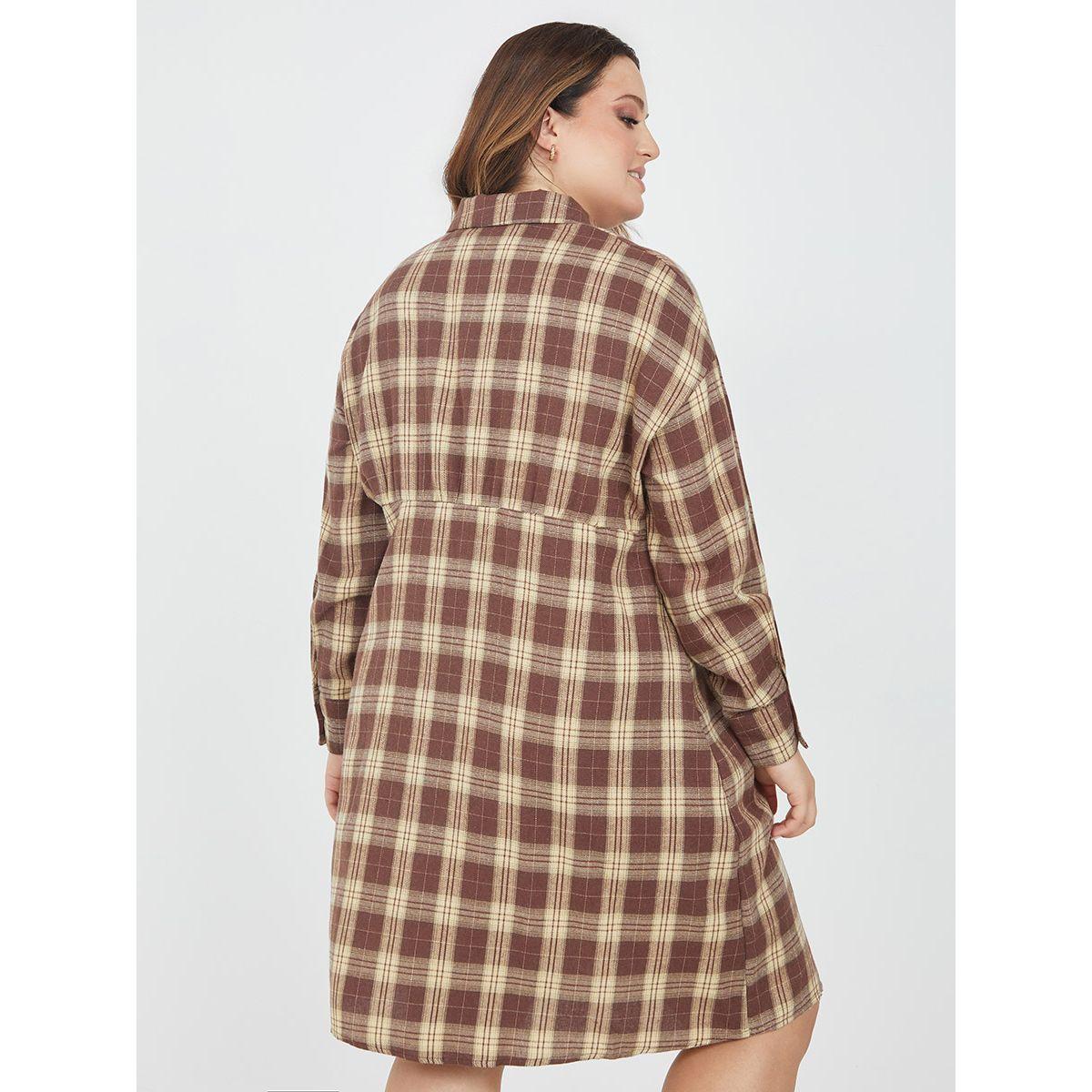 Styli Plus Long Sleeves Checked Shirt Knee Length Dress-women-clothing-dresses-image-4
