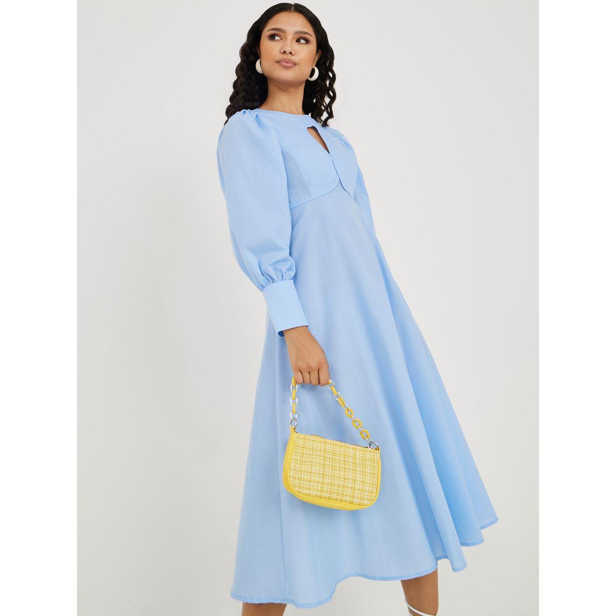 Styli Long Sleeves Keyhole Neck A-Line Midi Dress-women-clothing-dresses-image-2