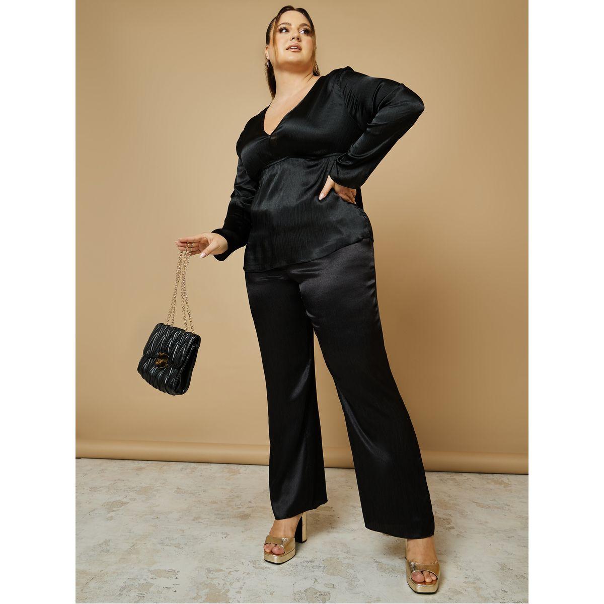 Styli Plus Textured Satin Wide Leg Trouser-women-clothing-bottoms-trousers-image-1