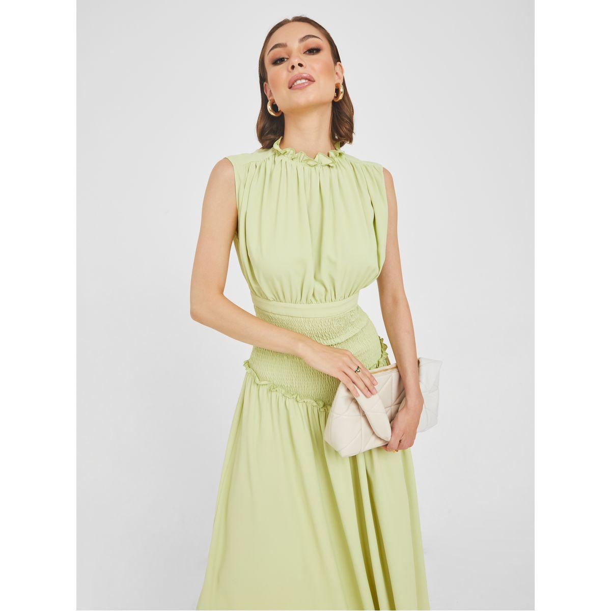Styli Sleeveless High Neck Smocked Detail A-Line Midi Dress-women-clothing-dresses-image-2
