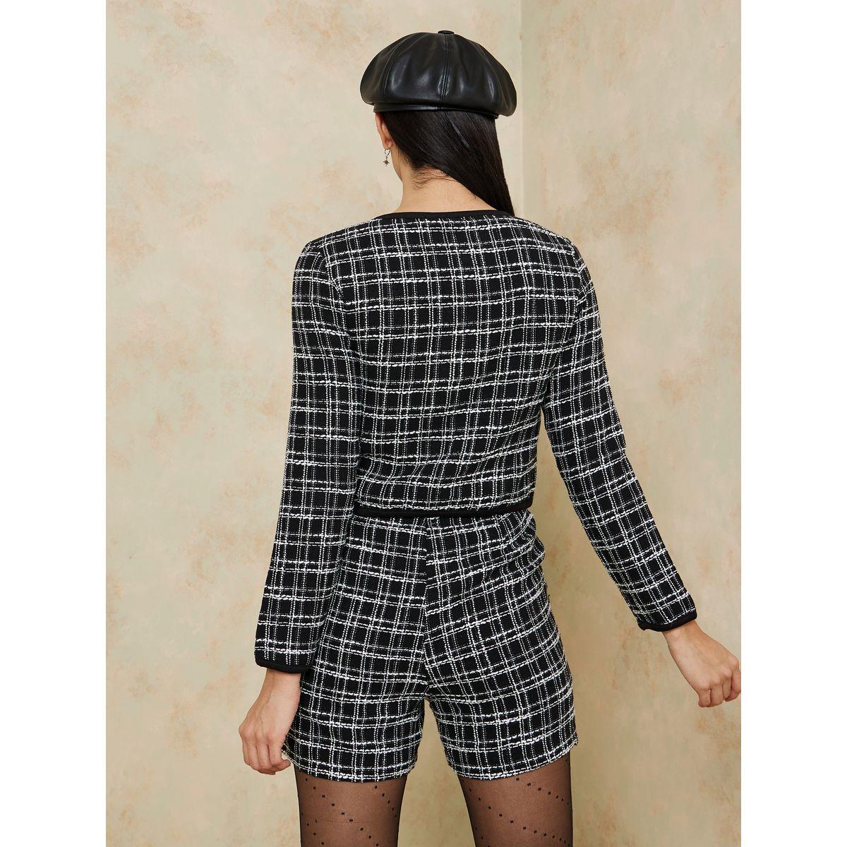 Styli Tweed Cropped Jacket and Shorts Co-Ord Set-women-clothing-coordsets-image-5