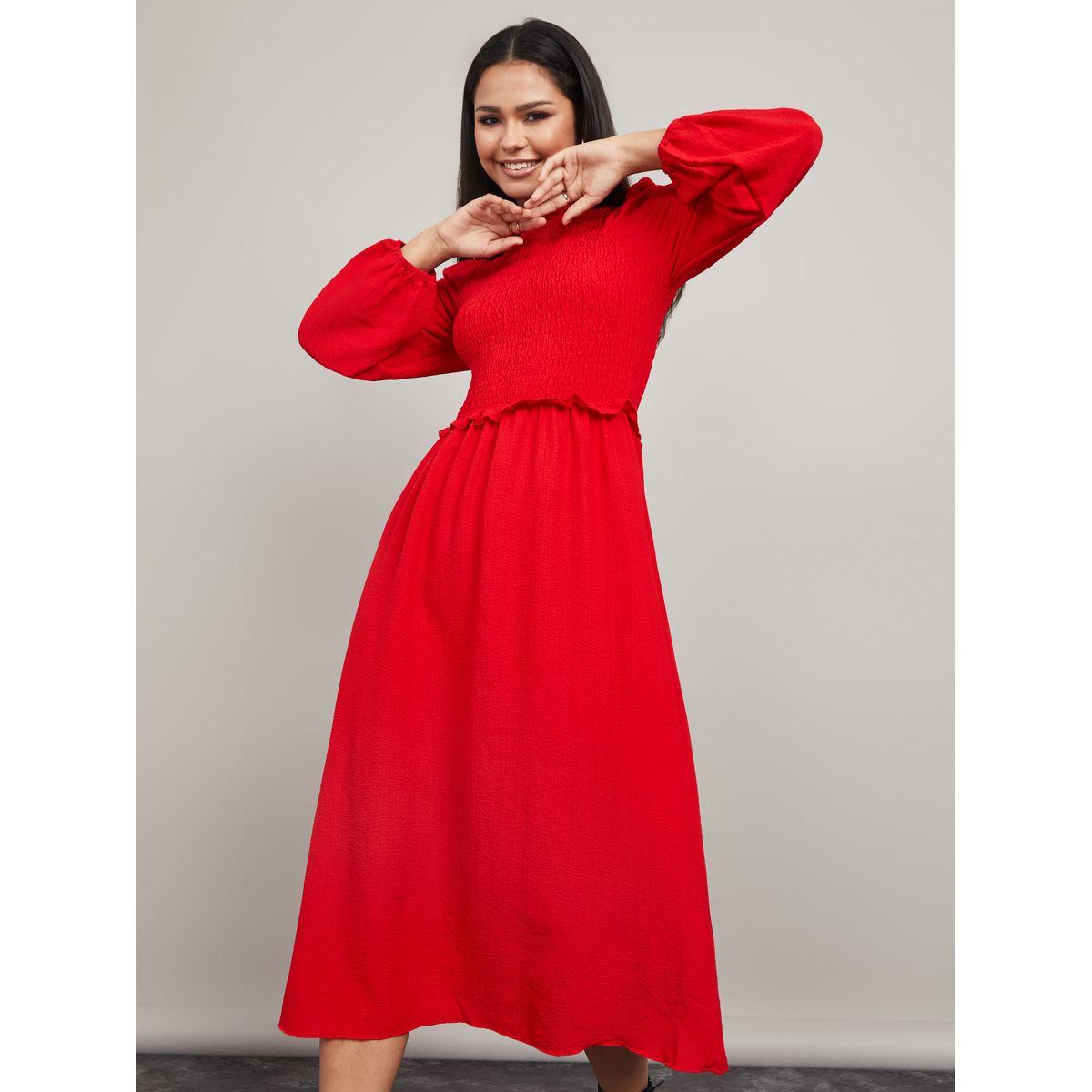 Styli Long Sleeves Gathered Detail A-Line Midi Dress-women-clothing-dresses-image-3