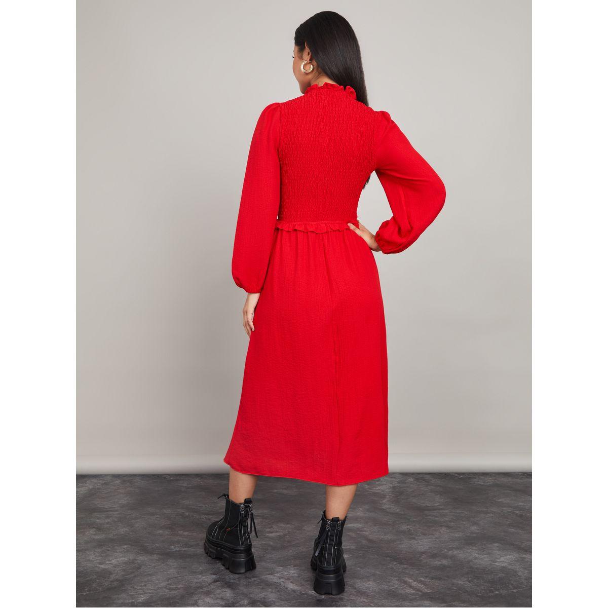 Styli Long Sleeves Gathered Detail A-Line Midi Dress-women-clothing-dresses-image-5