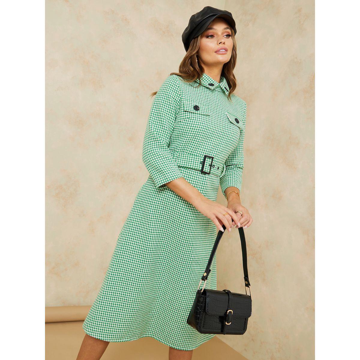 فستان ميدي تويد مع حزام خصر-women-clothing-dresses-image-1