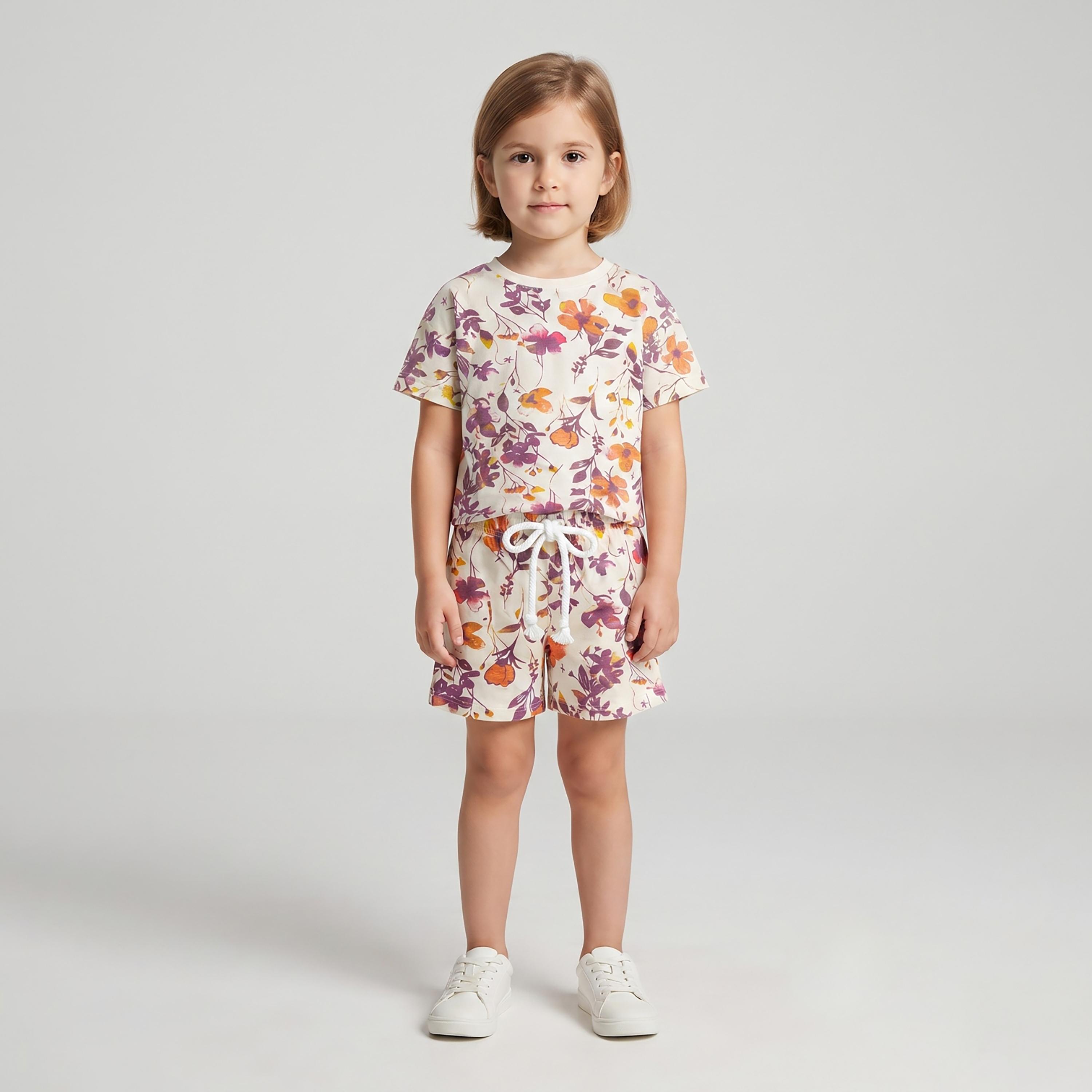 Babyqlo Floral Short Sleeves T-Shirt & Shorts Co-ord Set-baby-girls-clothing-setsandcoords-image-1