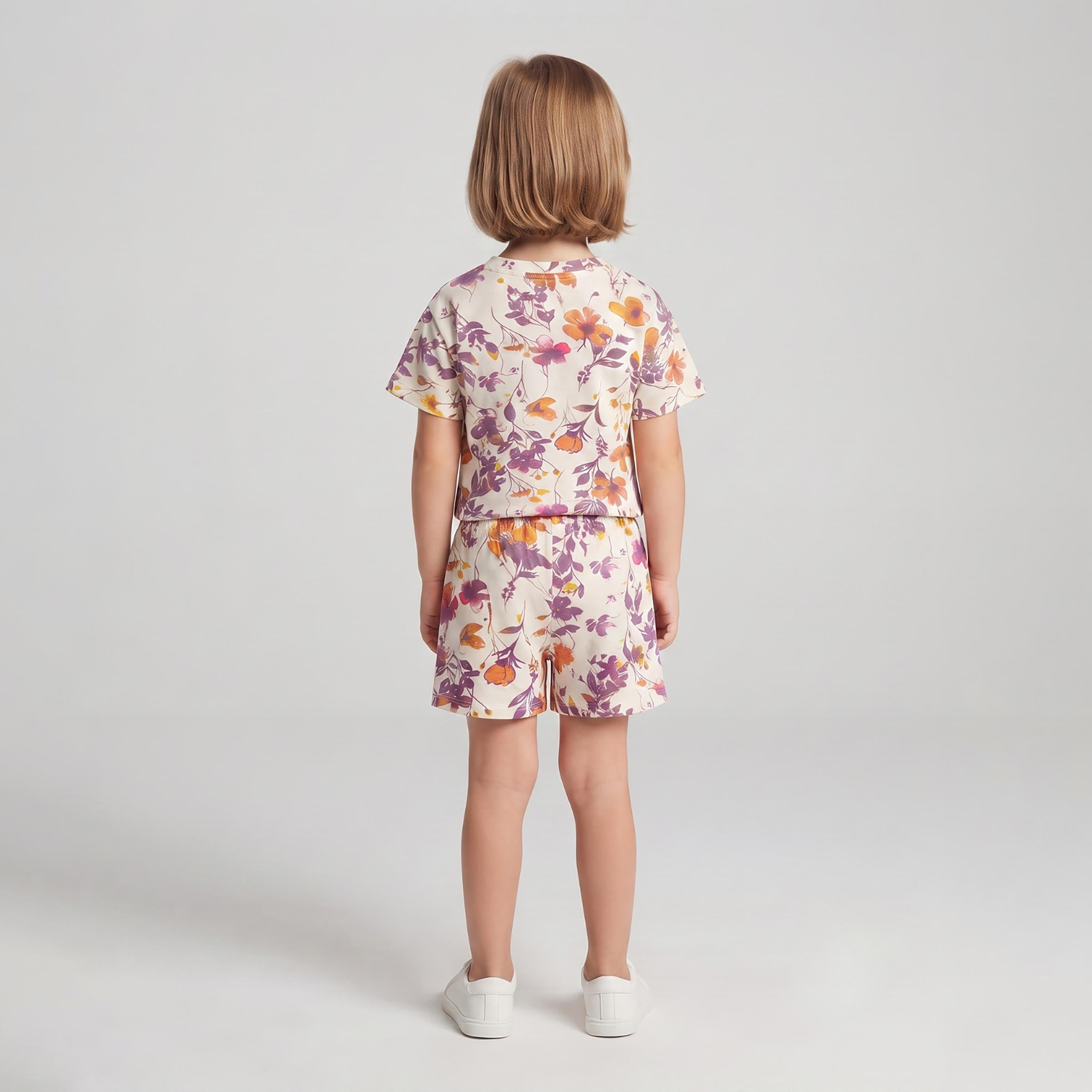 Babyqlo Floral Short Sleeves T-Shirt & Shorts Co-ord Set-baby-girls-clothing-setsandcoords-image-2