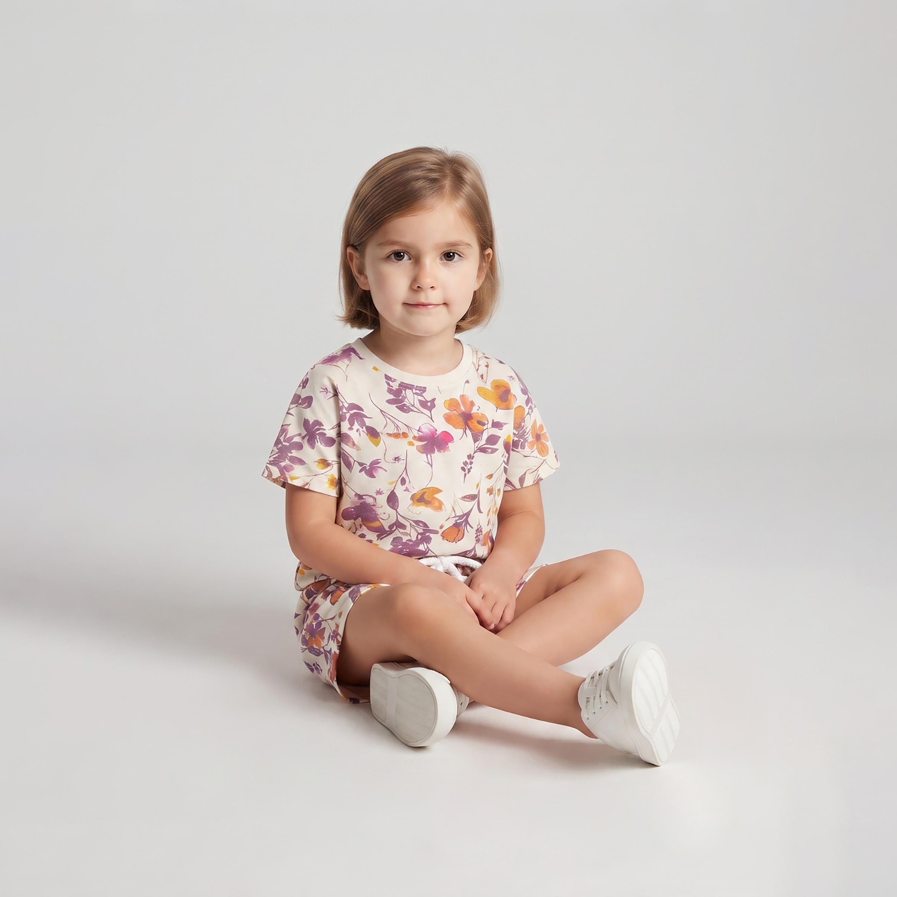 Babyqlo Floral Short Sleeves T-Shirt & Shorts Co-ord Set-baby-girls-clothing-setsandcoords-image-4