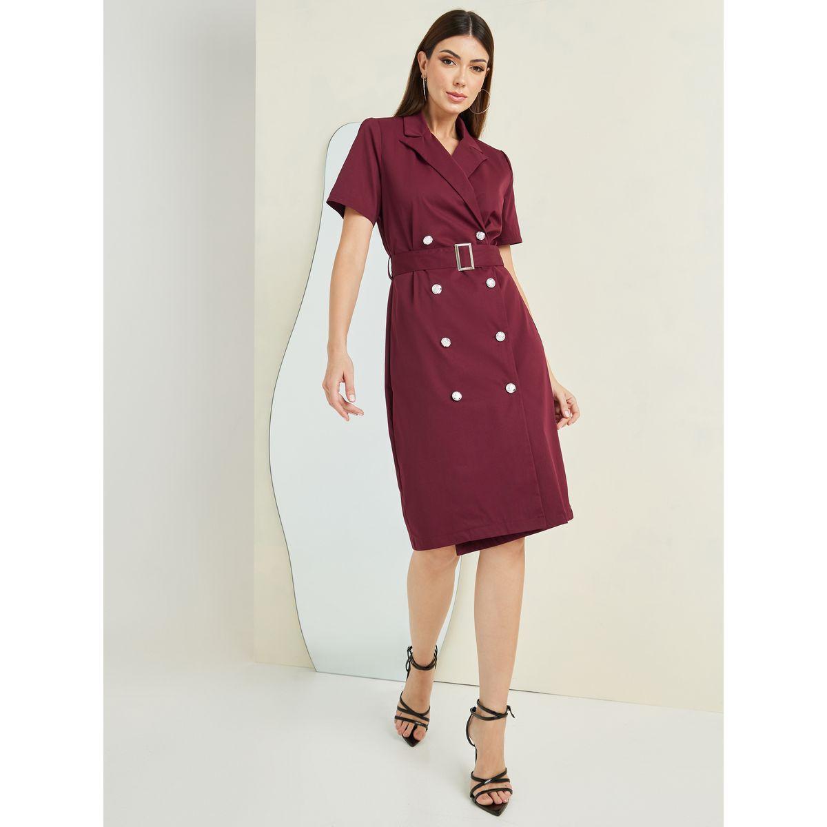 Styli Notch Lapel Belted Blazer Knee Length Dress-women-clothing-dresses-image-1