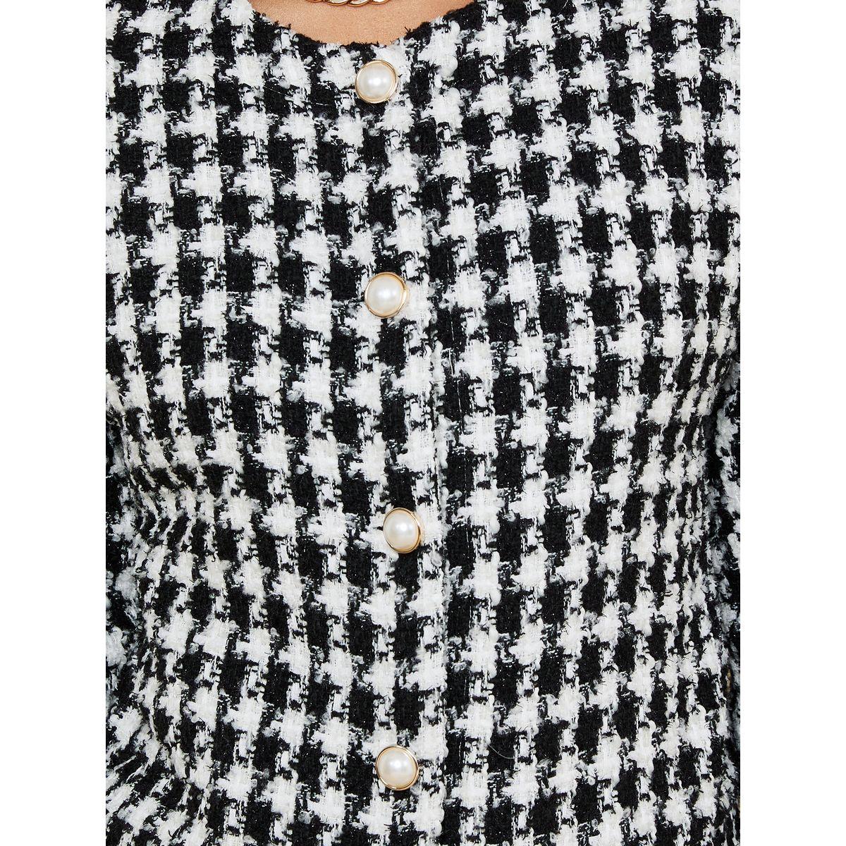Styli Houndstooth Tweed Short Length Button Down Jacket-women-winterwear-coatsandjackets-jackets-image-4