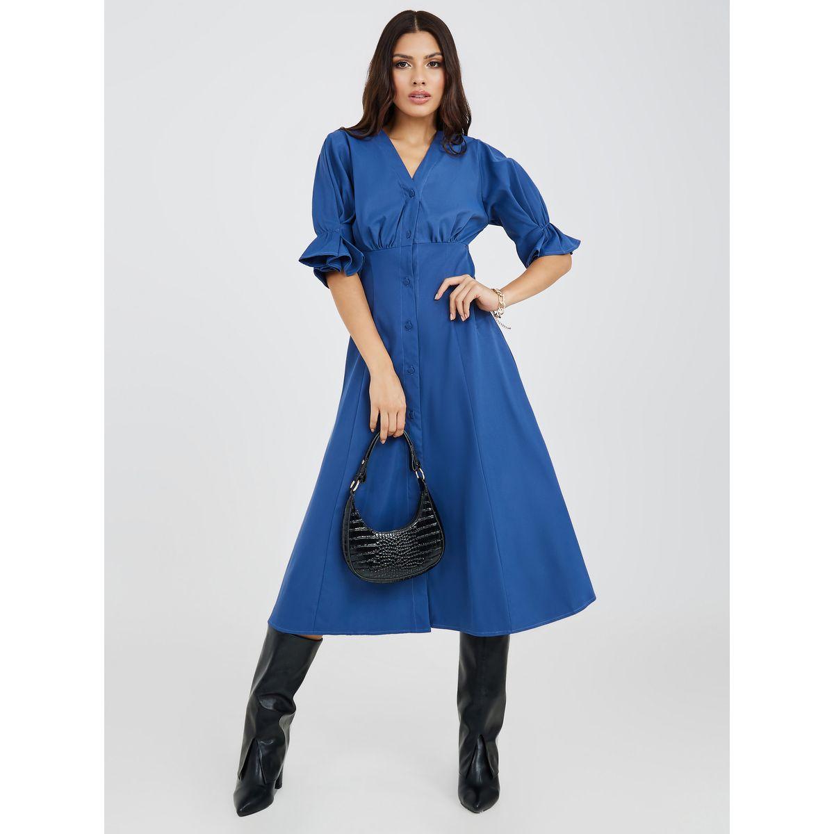 فستان ميدي باكمام مكبلة وازرار-women-clothing-dresses-image-2