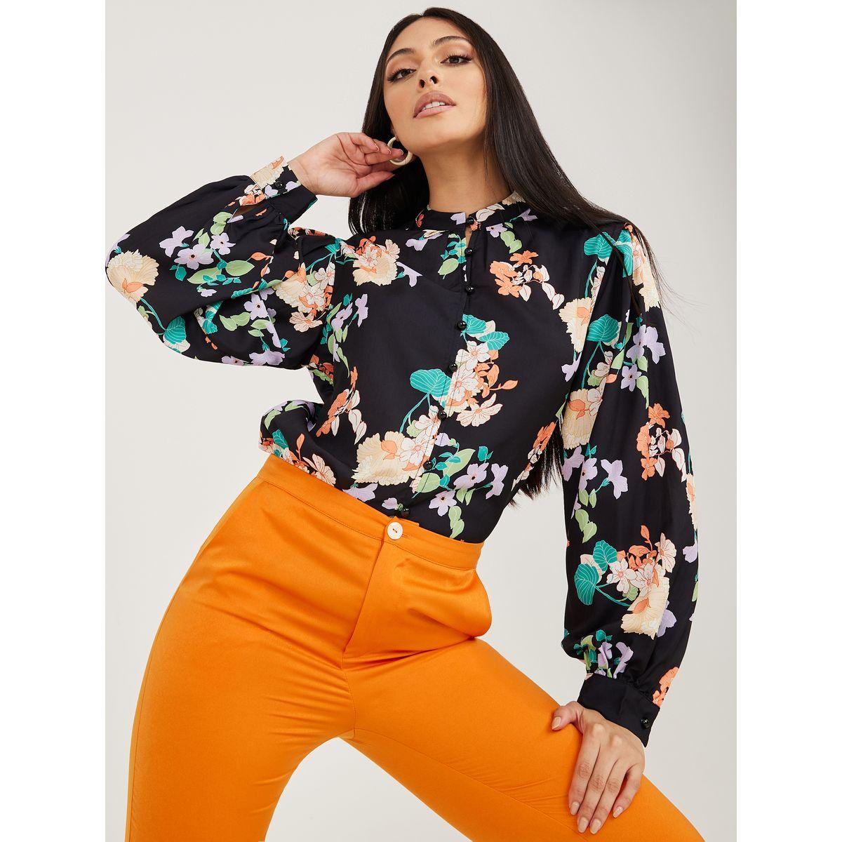 بلوزة مطبعة بزهور باكمام بالون-women-clothing-shirtsandblouses-blouses-image-1