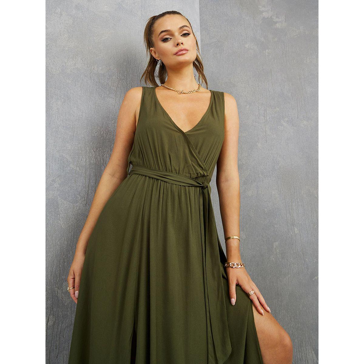 Styli Sleeveless Split Hem Detail A-Line Maxi Dress-women-clothing-dresses-image-2