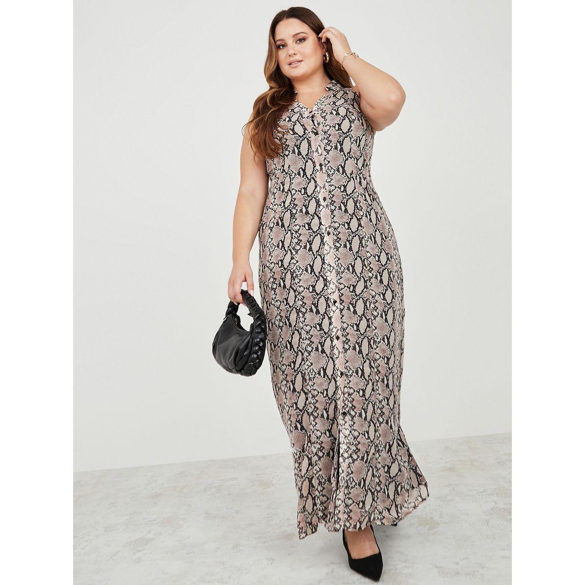 Styli Plus Sleeveless Snakeskin Print Chiffon Maxi Dress-women-clothing-dresses-image-1