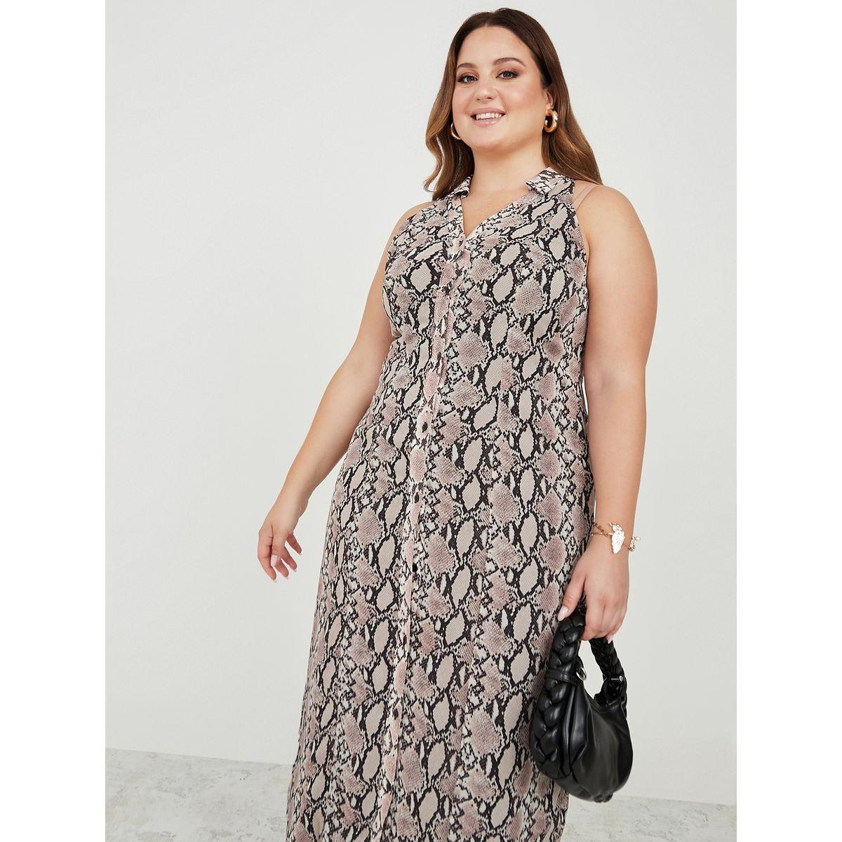 Styli Plus Sleeveless Snakeskin Print Chiffon Maxi Dress-women-clothing-dresses-image-2