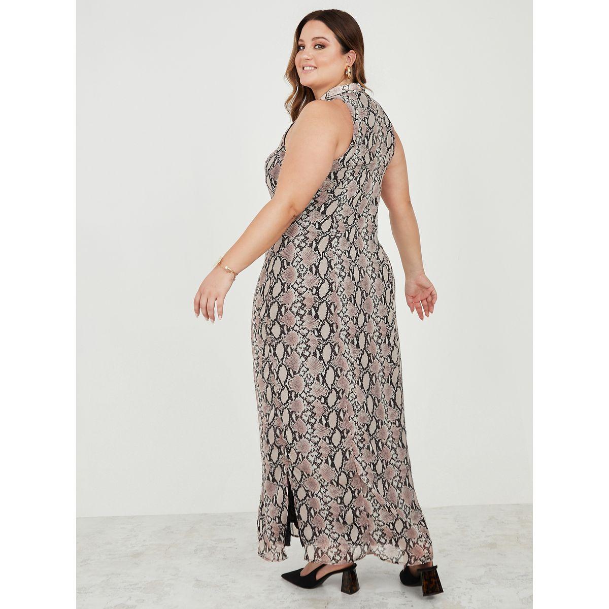 Styli Plus Sleeveless Snakeskin Print Chiffon Maxi Dress-women-clothing-dresses-image-4