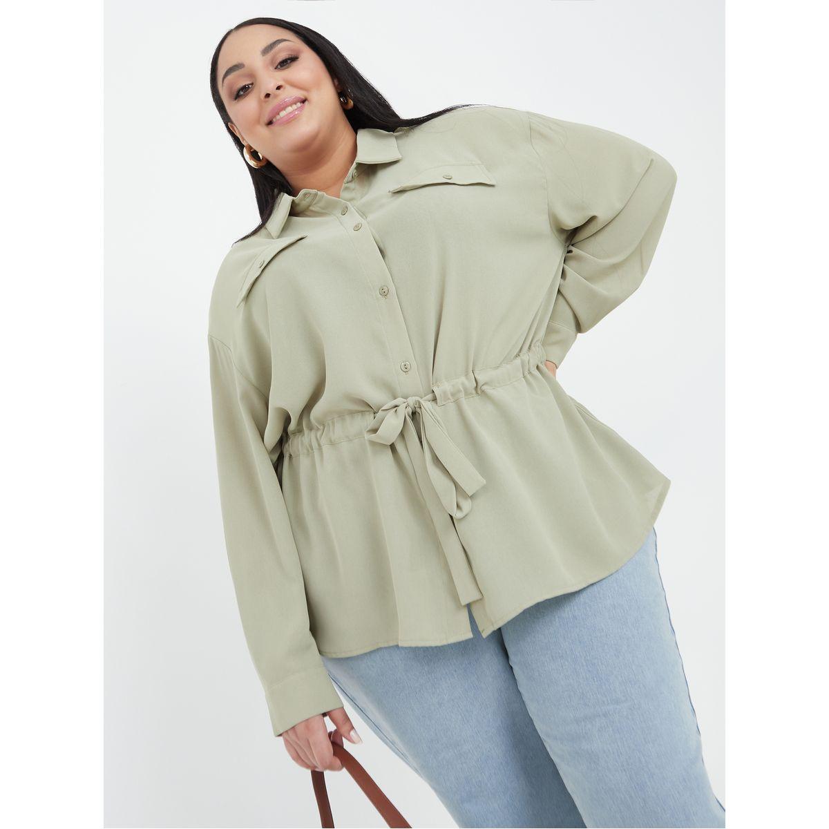 Styli Plus Long Sleeves Drawstring Waist Detail Utility Shirt-women-clothing-shirtsandblouses-shirts-image-1