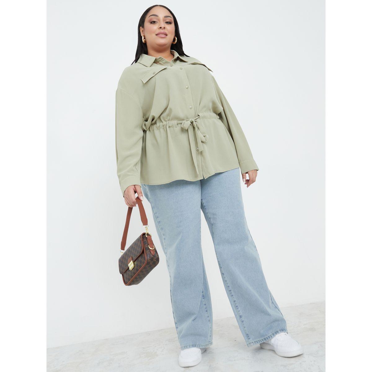 Styli Plus Long Sleeves Drawstring Waist Detail Utility Shirt-women-clothing-shirtsandblouses-shirts-image-2