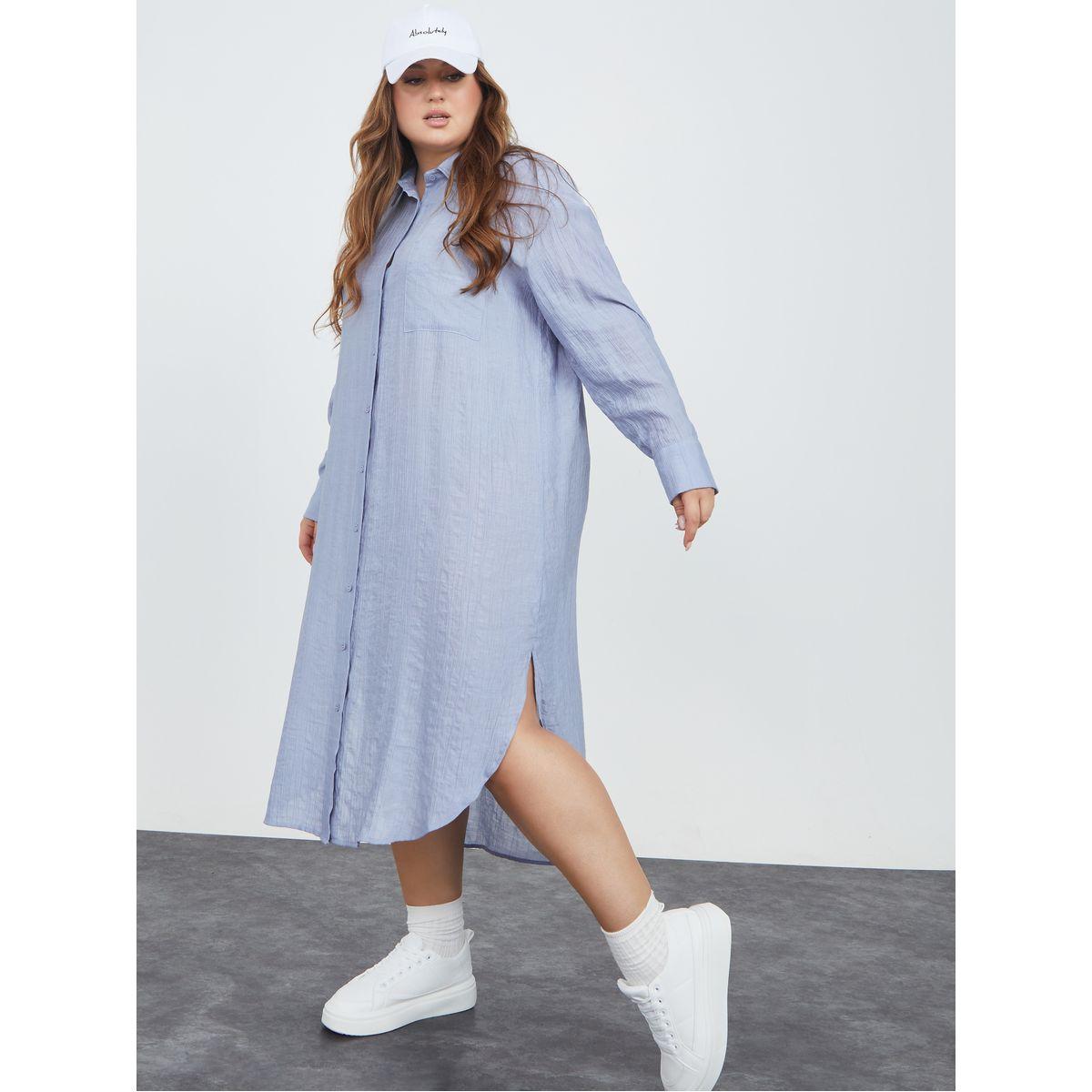 Styli Plus Button Through High-Low Hem Shirt Midi Dress-women-clothing-dresses-image-2